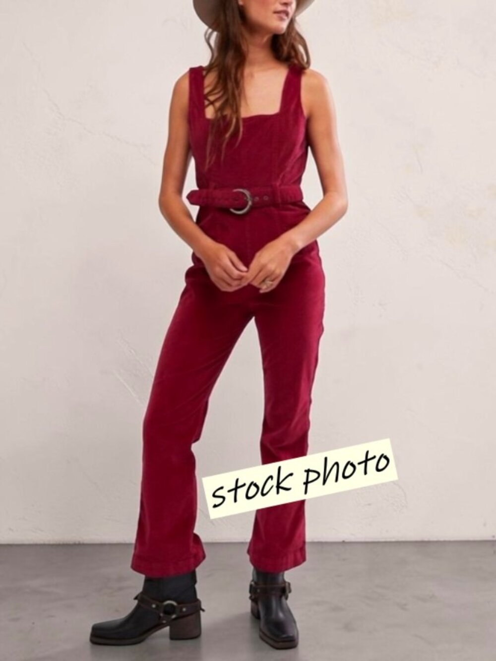 Free People Party Starter Jumpsuit 8 Holly Berry Velvet Corduroy Flare Belted FP